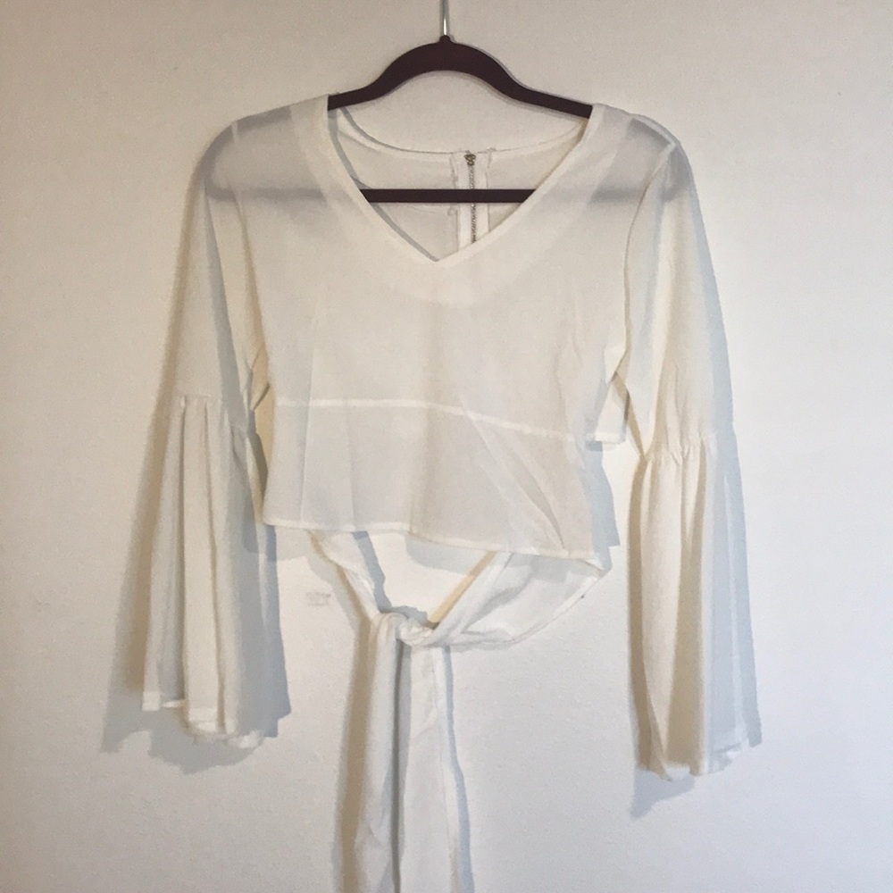 White sheer cropped blouse